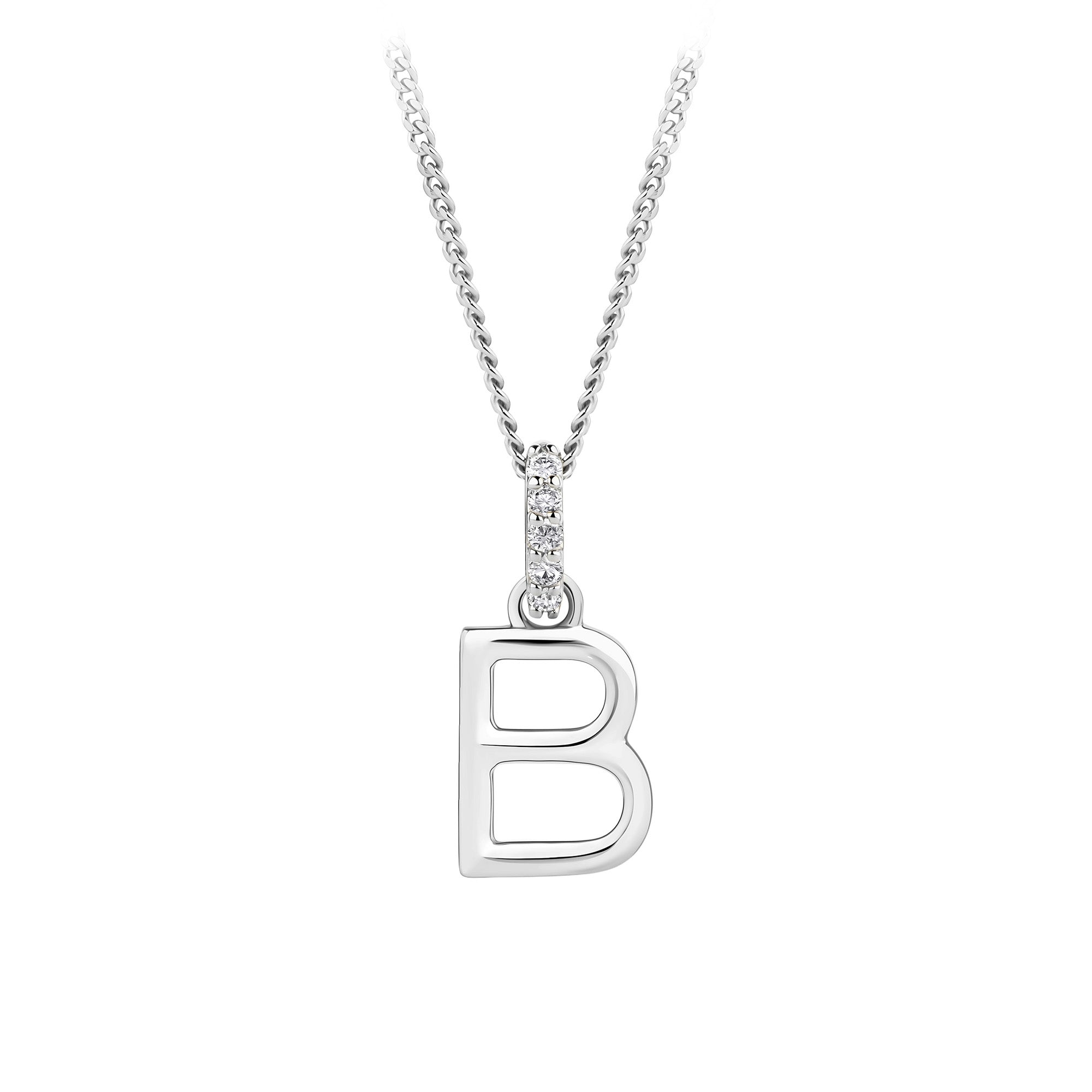 Initial Diamond Bail Pendant in Sterling Silver