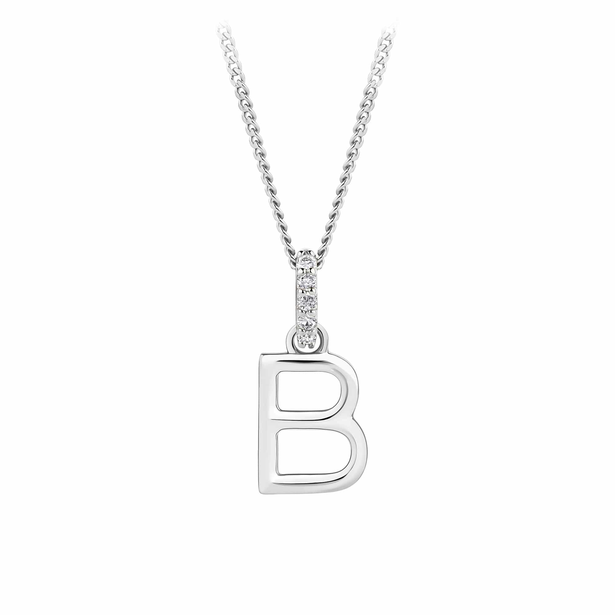 Initial Diamond Bail Pendant in Sterling Silver