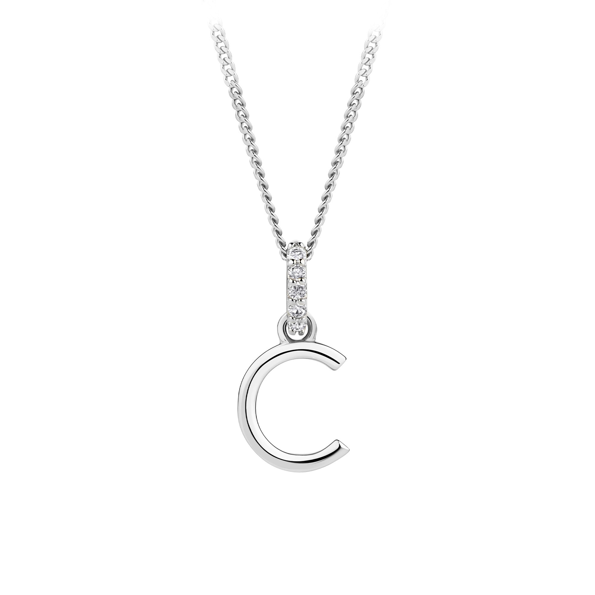 Initial Diamond Bail Pendant in Sterling Silver