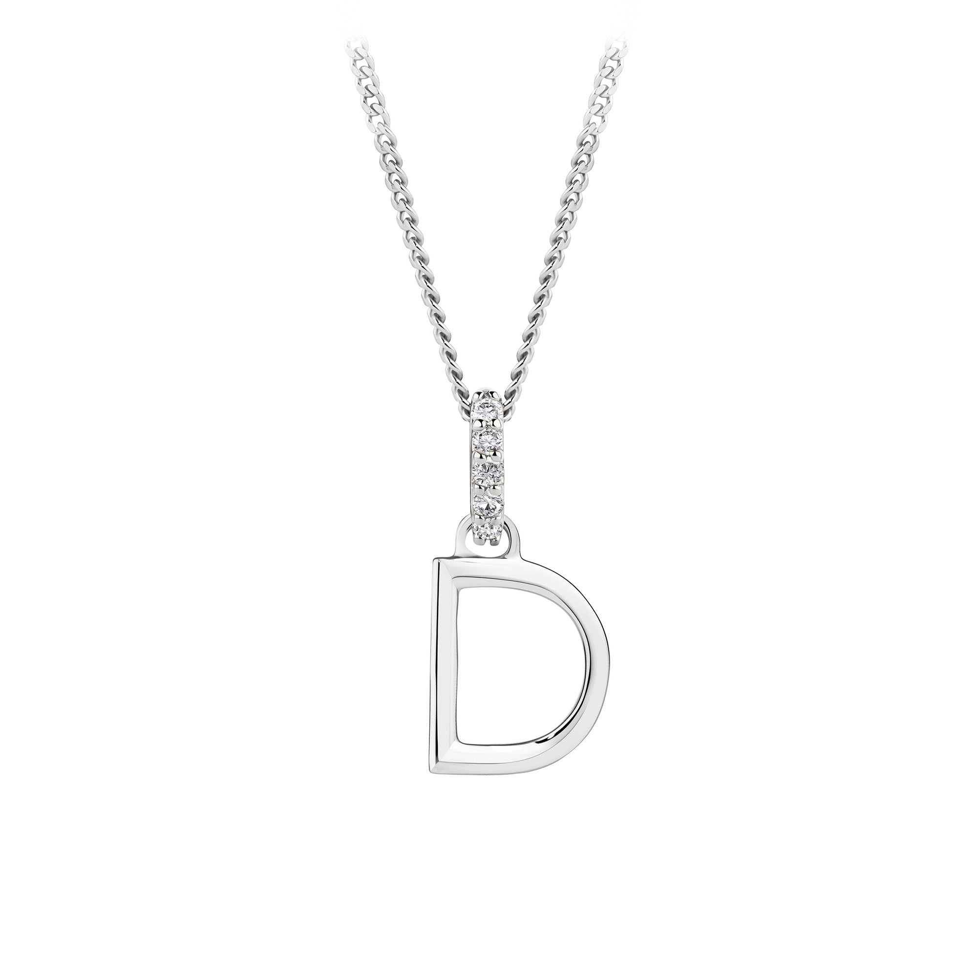 Initial Diamond Bail Pendant in Sterling Silver