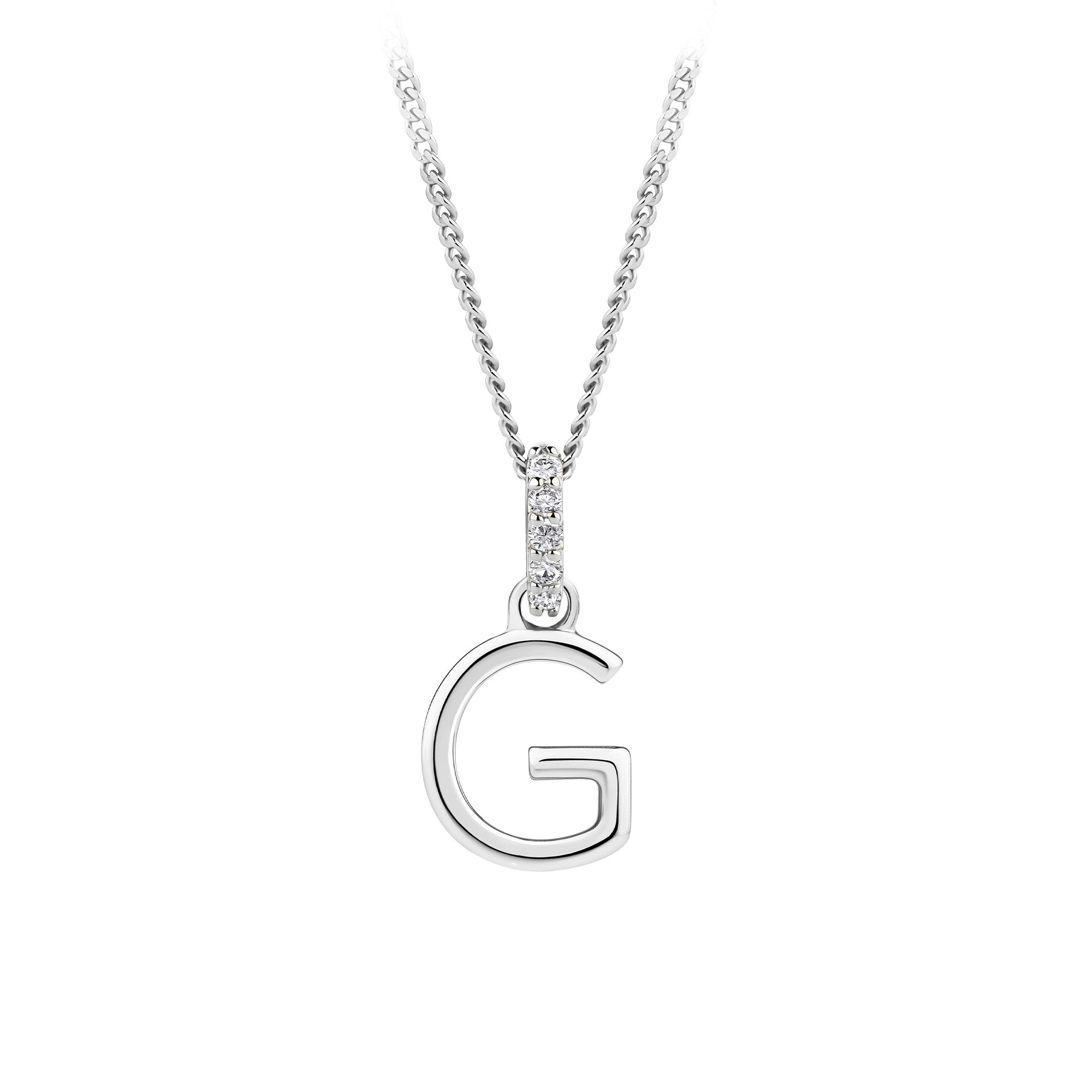 Initial Diamond Bail Pendant in Sterling Silver