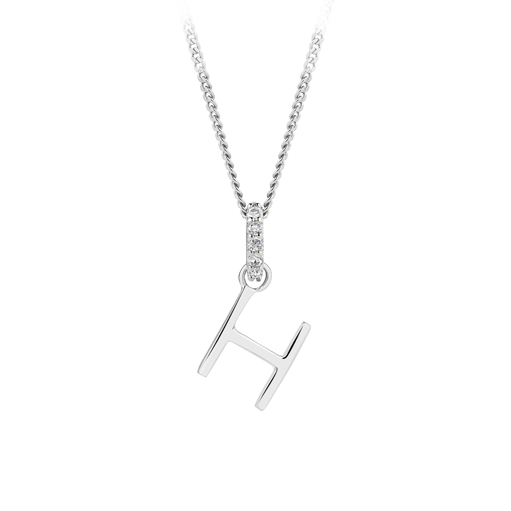 Initial Diamond Bail Pendant in Sterling Silver