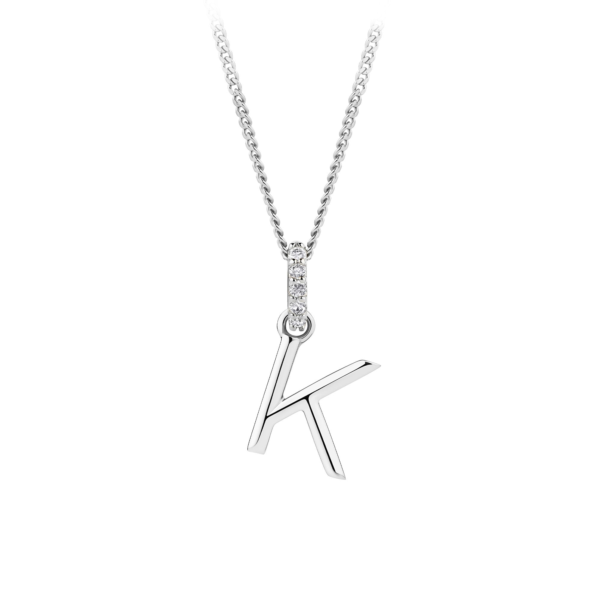 Initial Diamond Bail Pendant in Sterling Silver