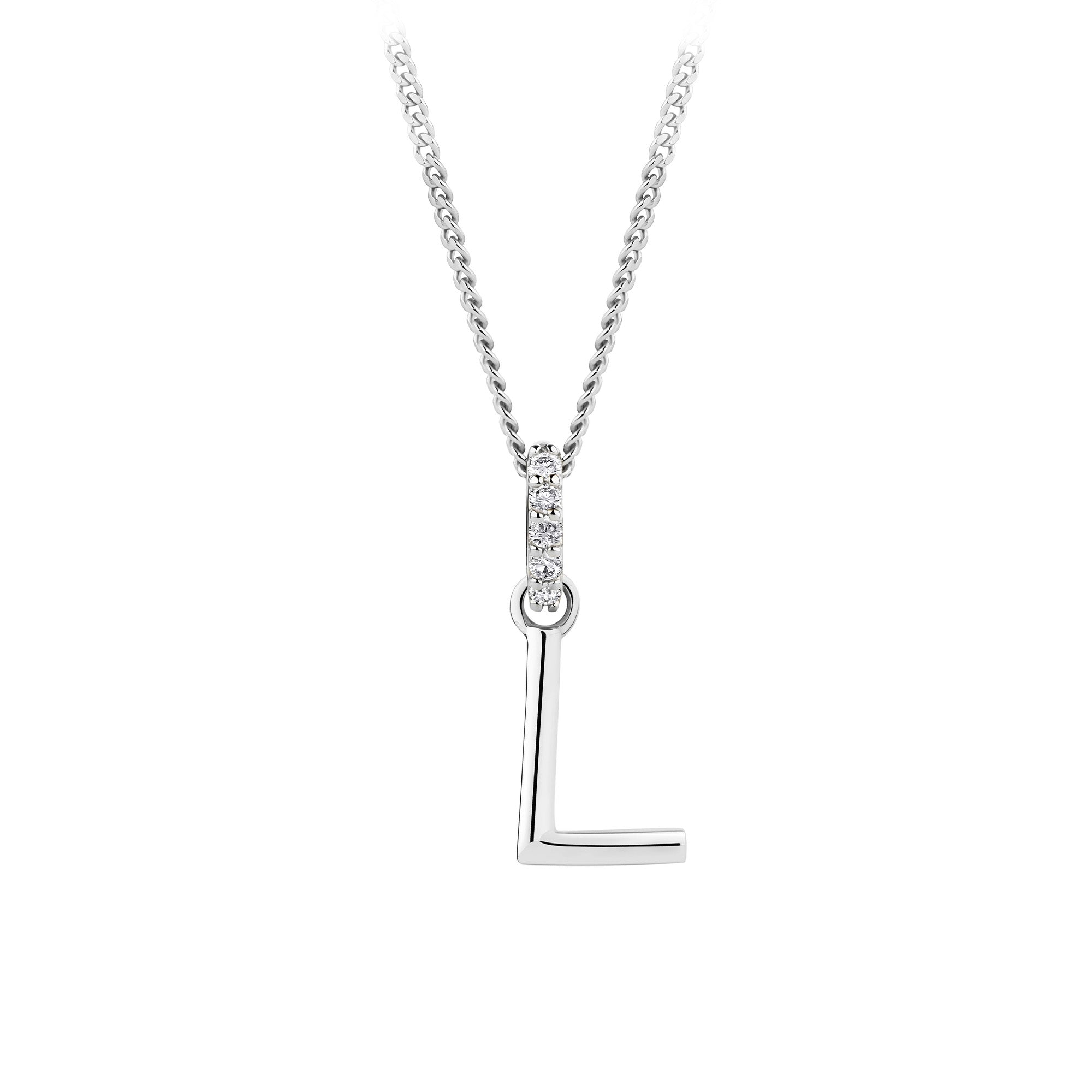 Initial Diamond Bail Pendant in Sterling Silver