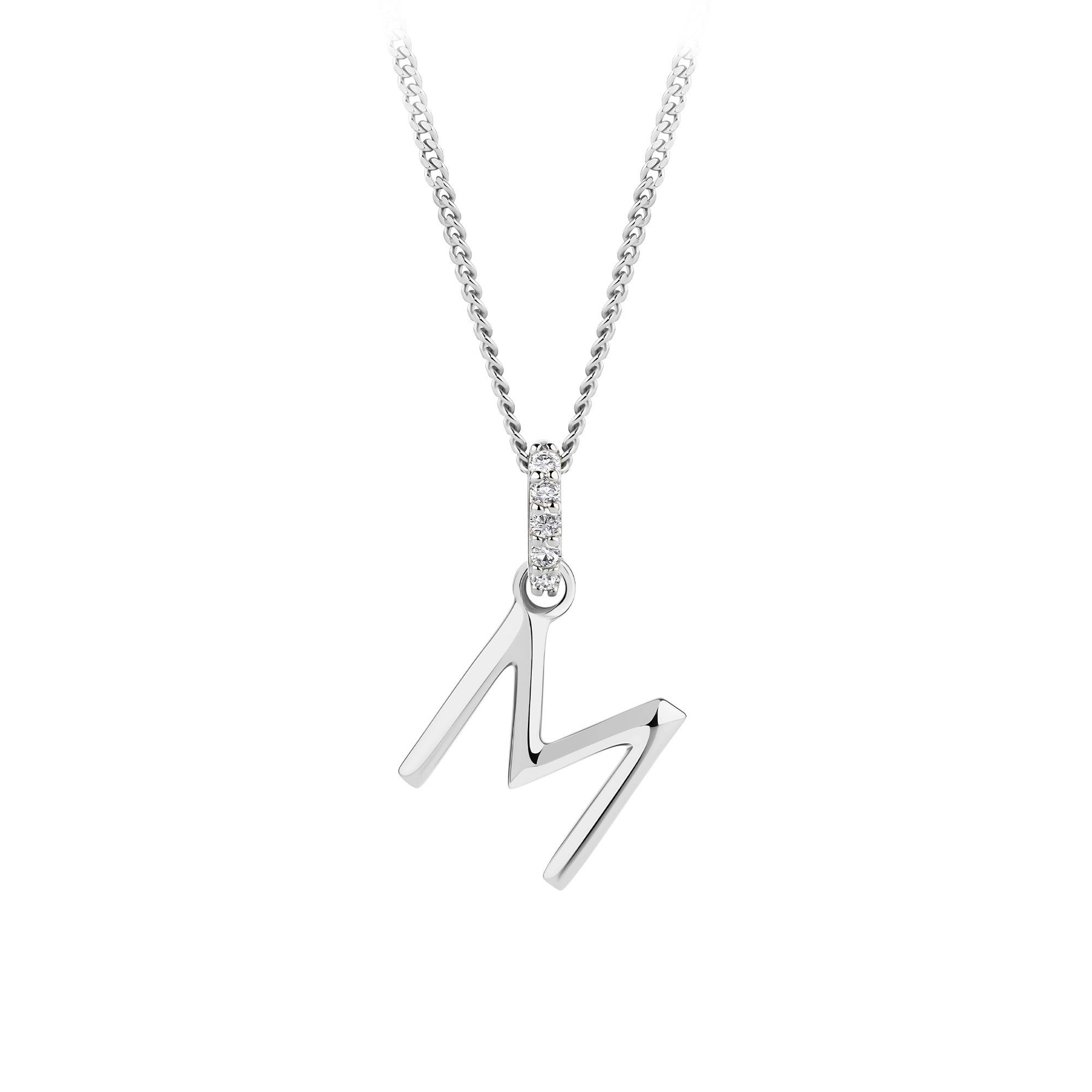 Initial Diamond Bail Pendant in Sterling Silver