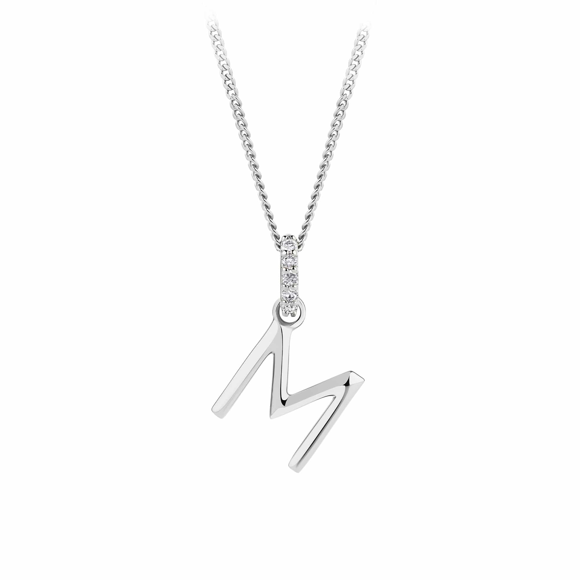 Initial Diamond Bail Pendant in Sterling Silver