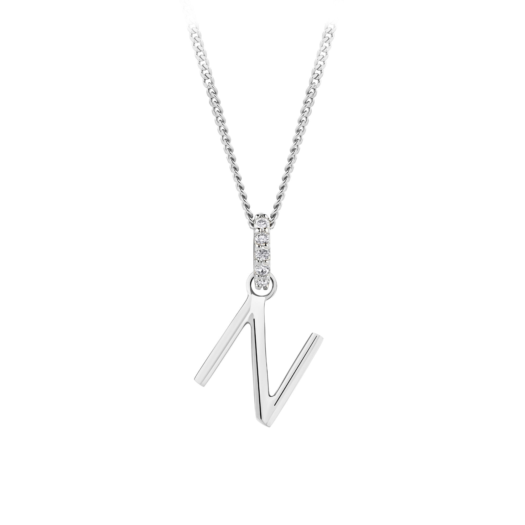 Initial Diamond Bail Pendant in Sterling Silver