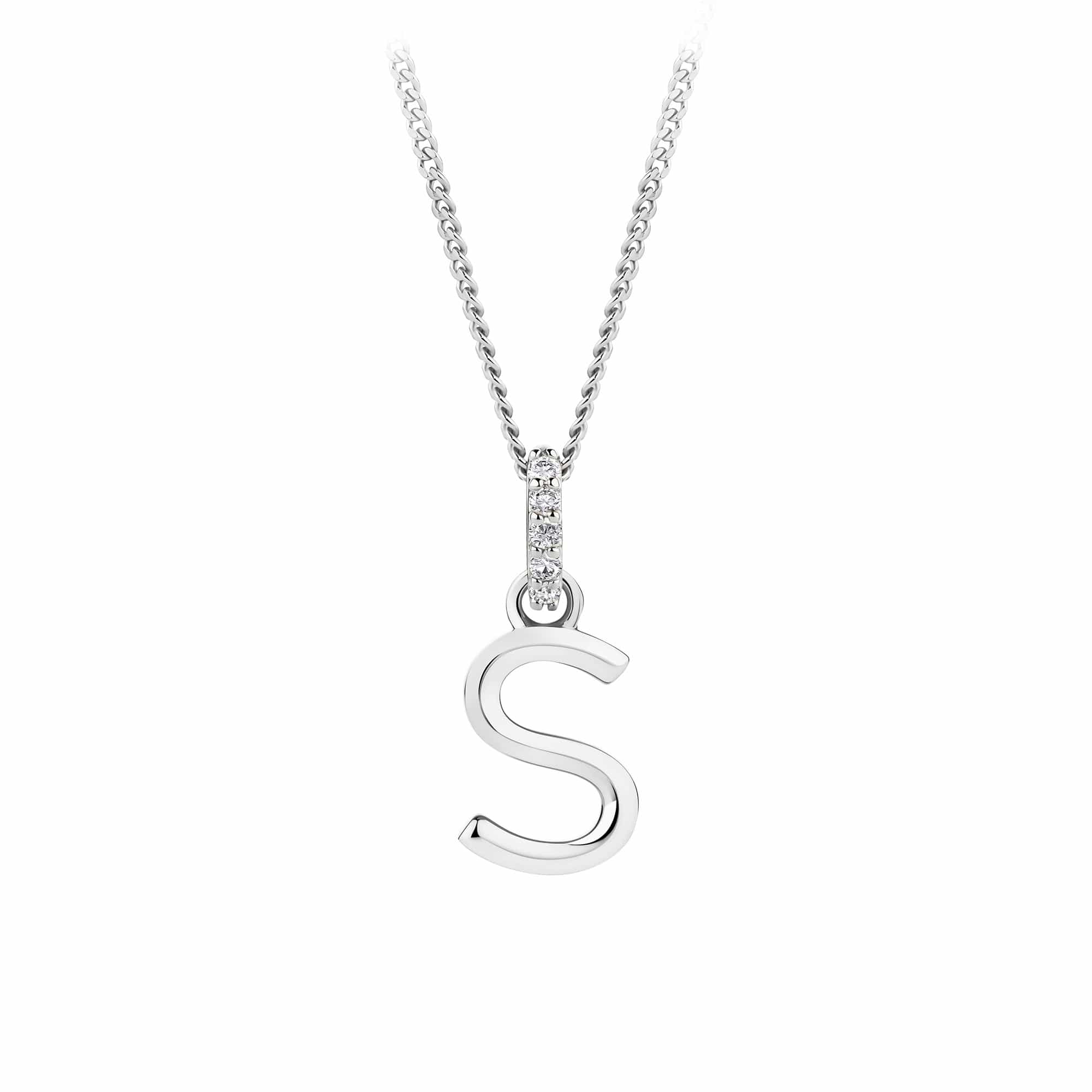 Initial Diamond Bail Pendant in Sterling Silver