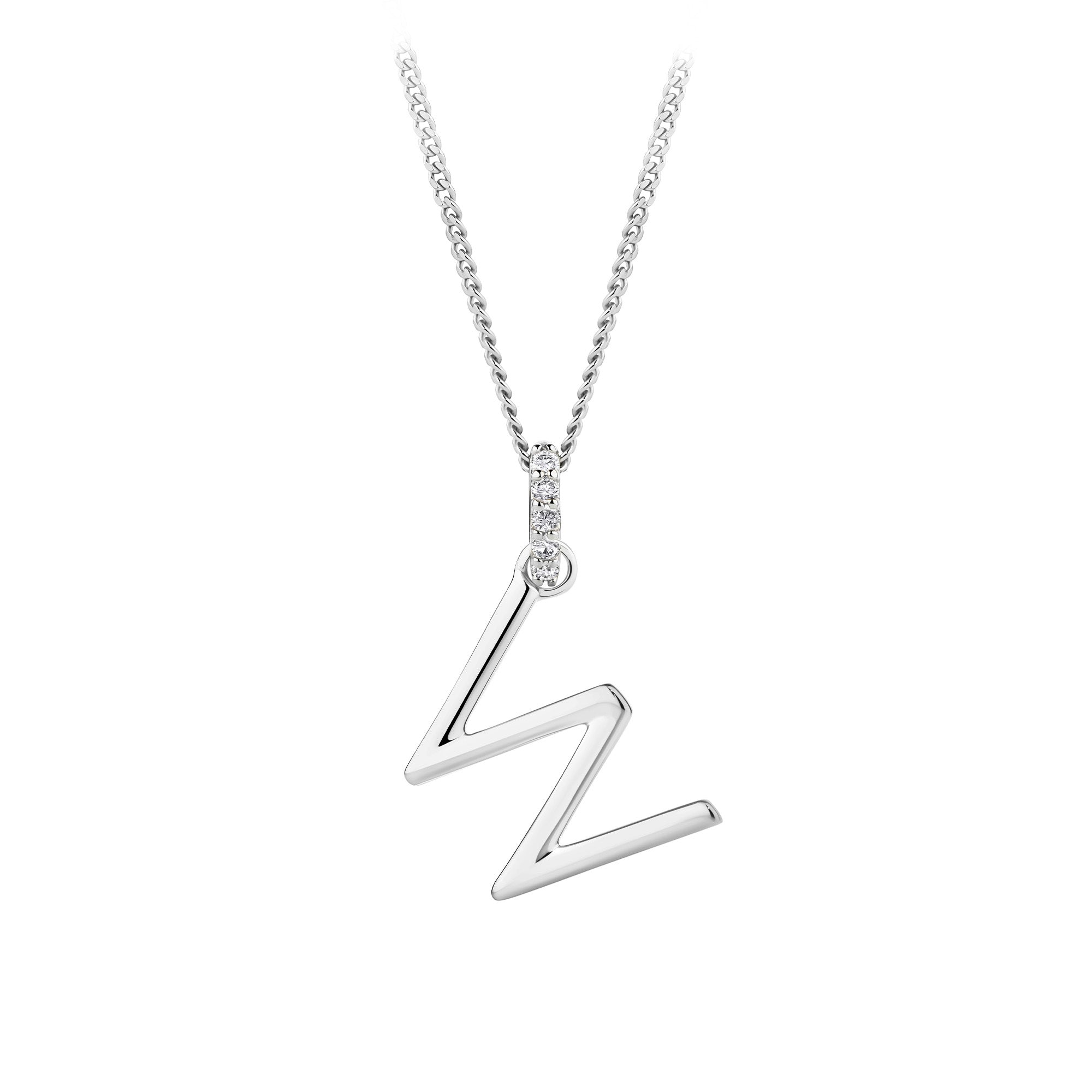 Initial Diamond Bail Pendant in Sterling Silver
