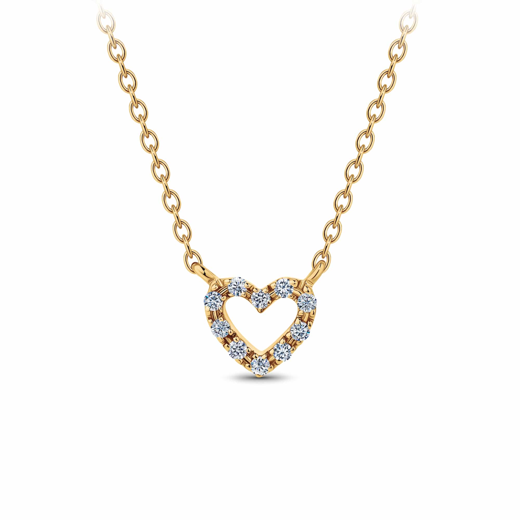 Diamond Heart Pave Set Necklace in 9ct Yellow Gold