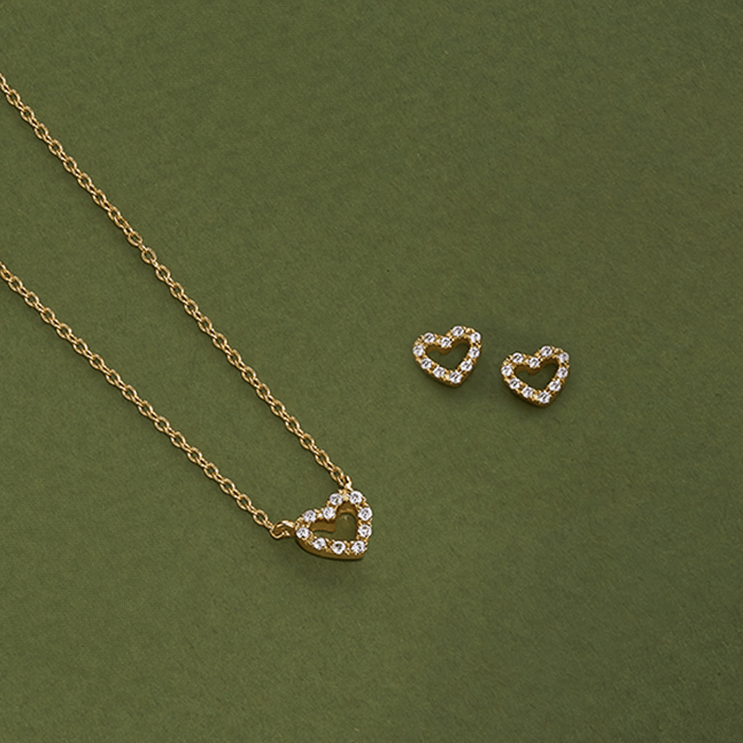 Diamond Heart Pave Set Necklace in 9ct Yellow Gold