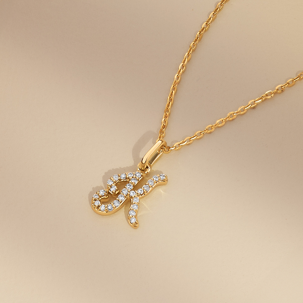 9ct Yellow Gold Initial Pendant Diamond Necklace TGW 0.071