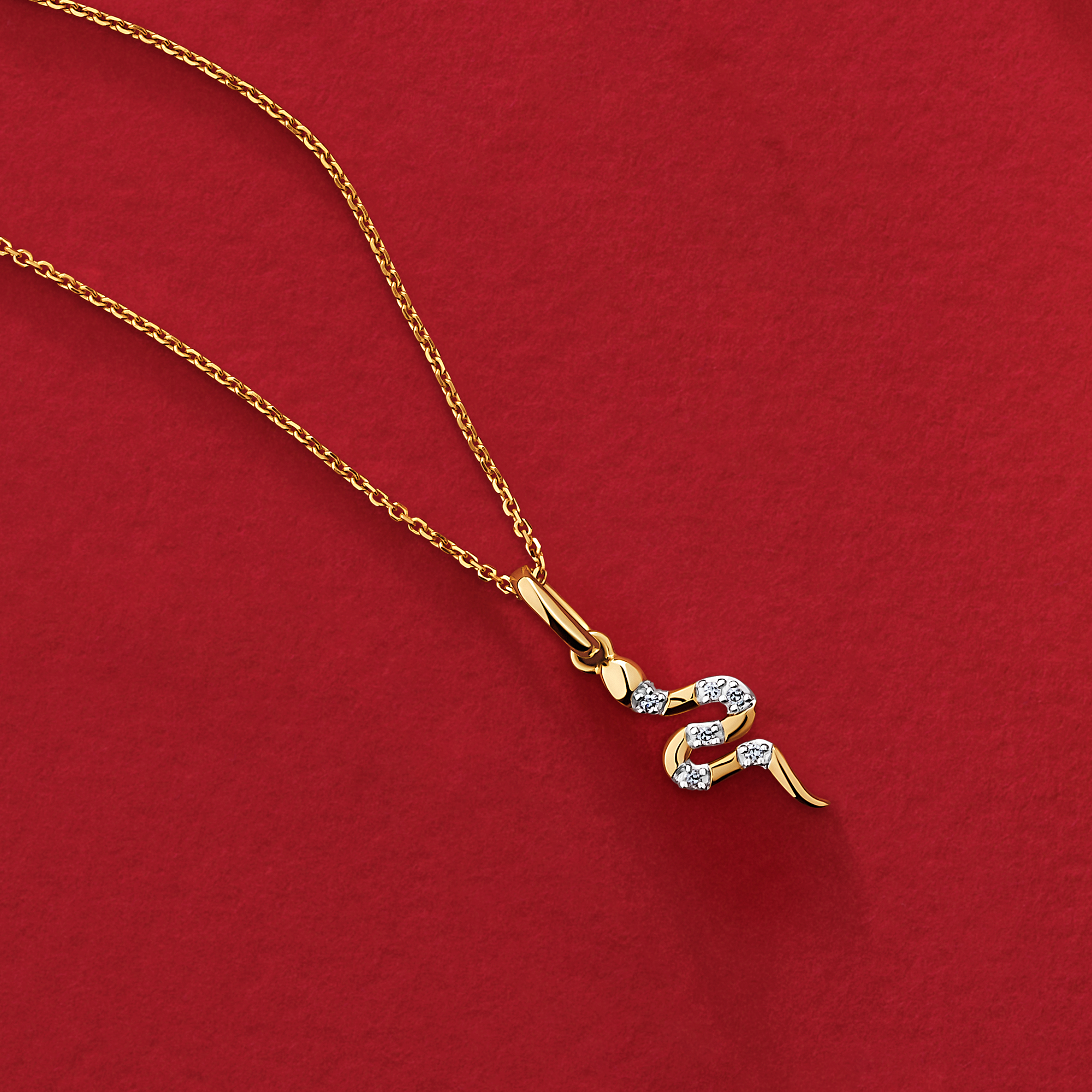 Diamond Snake Pendant in 9ct Yellow Gold