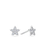 Front-on view of the Wallace Bishop 0.15 TDW Round Diamond Star Stud Earrings in Sterling Silver, reference 3ESTARSS, secured with a butterfly back. Each earring features a star design pavé set with natural round brilliant cut diamonds.