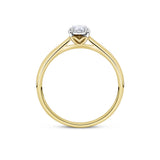 A yellow gold solitaire engagement ring featuring a round brilliant-cut diamond set in a two-tone prong setting