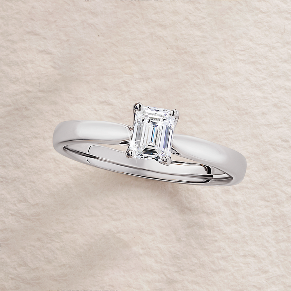 0.50ct Certified Emerald Cut Diamond Solitaire Engagement Ring in 18ct White Gold