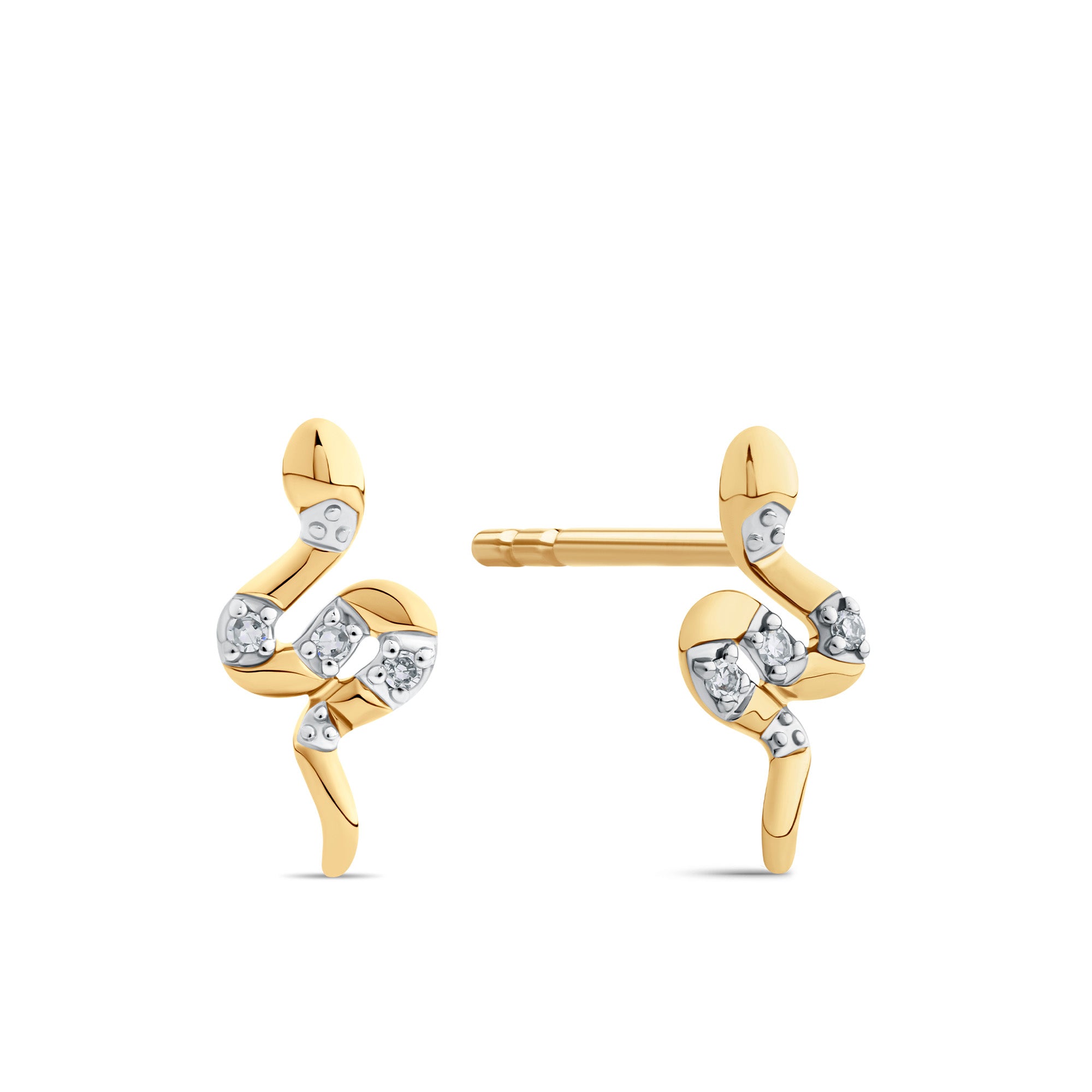 Diamond Snake Stud Earrings in 9ct Yellow Gold