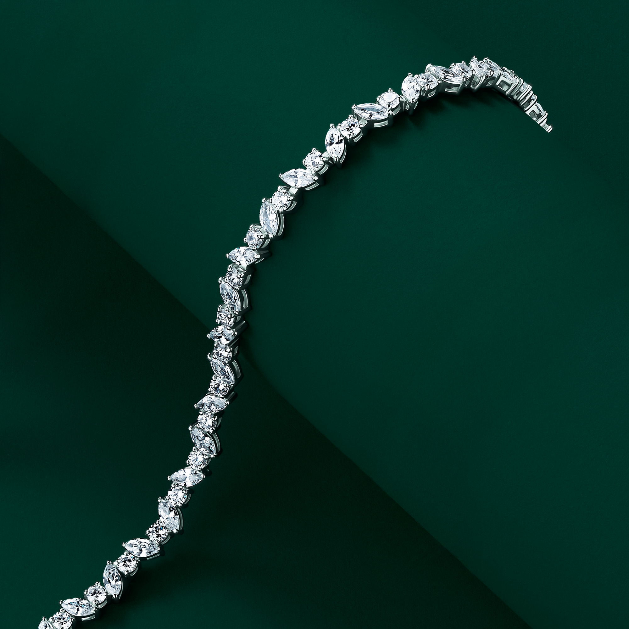 Cubic Zirconia Marquise & Round Cut Tennis Bracelet in Sterling Silver