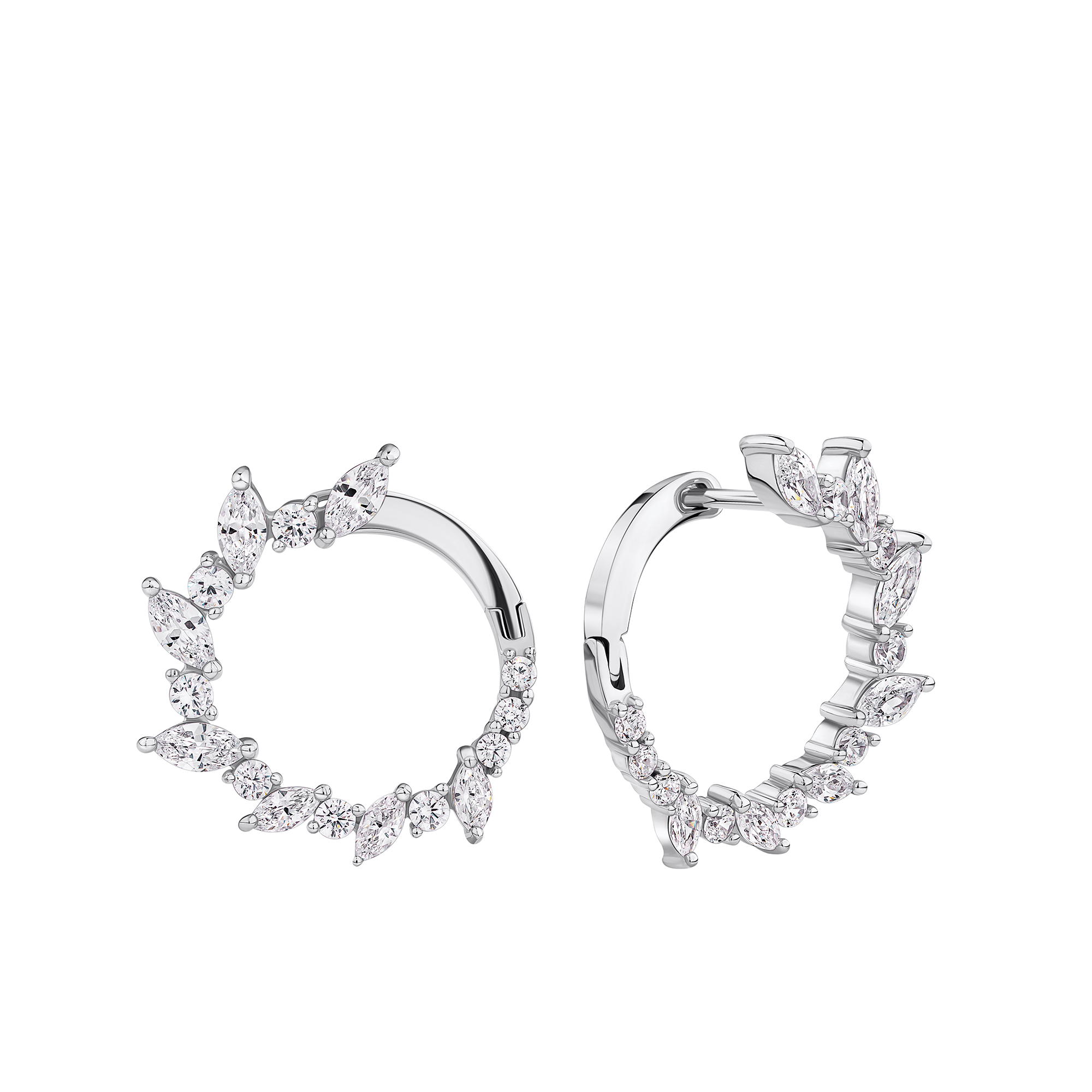 Cubic Zirconia Circle Earrings in Sterling Silver Rhodium Plate