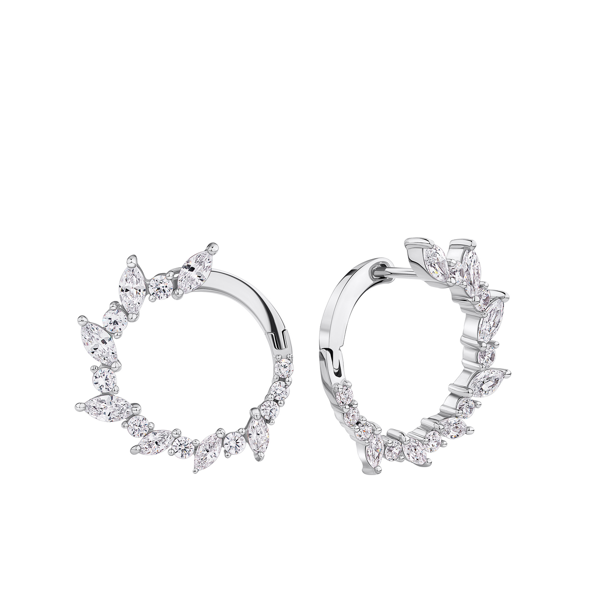 Cubic Zirconia Circle Earrings in Sterling Silver Rhodium Plate