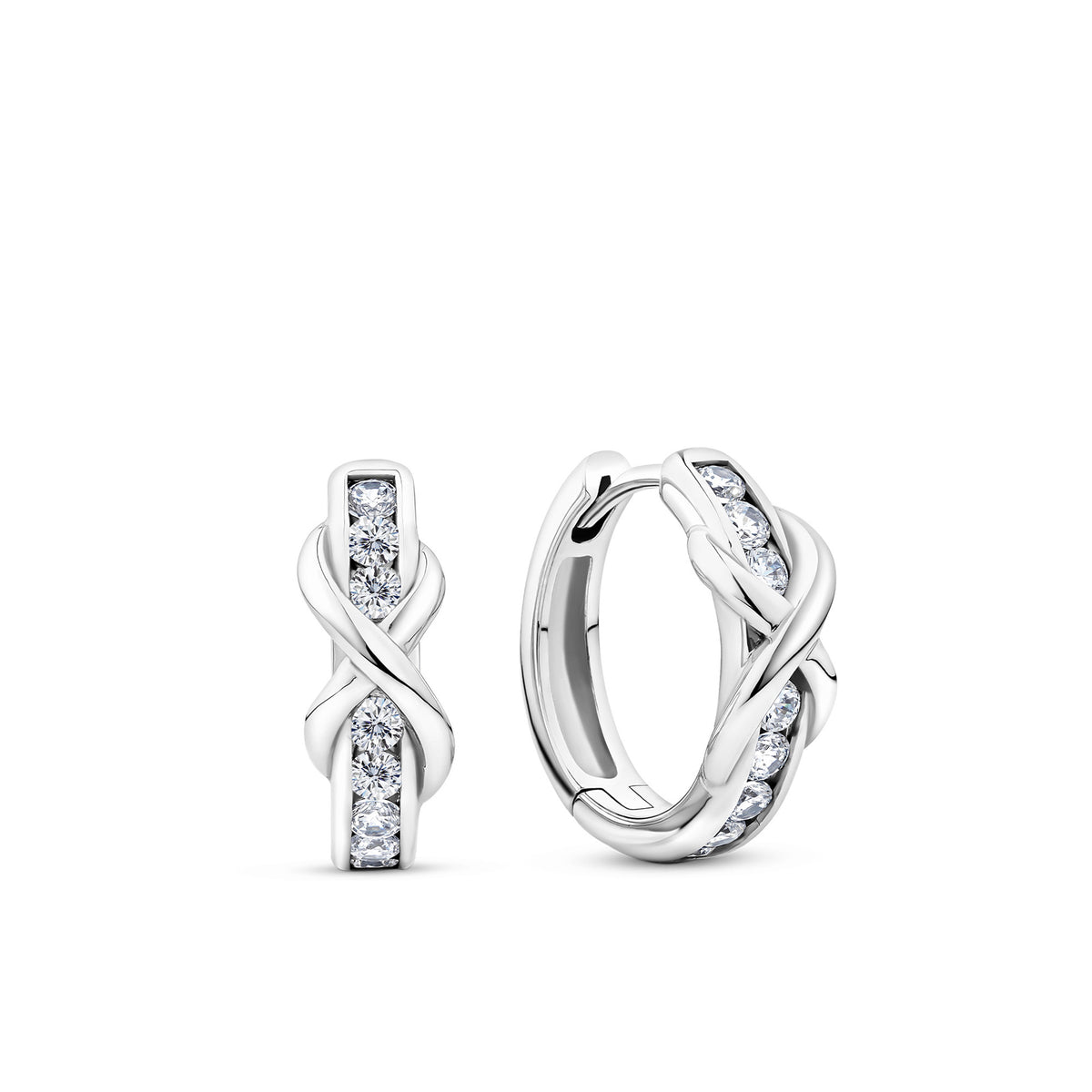 Cubic Zirconia Polished Huggies Earrings in Sterling Silver