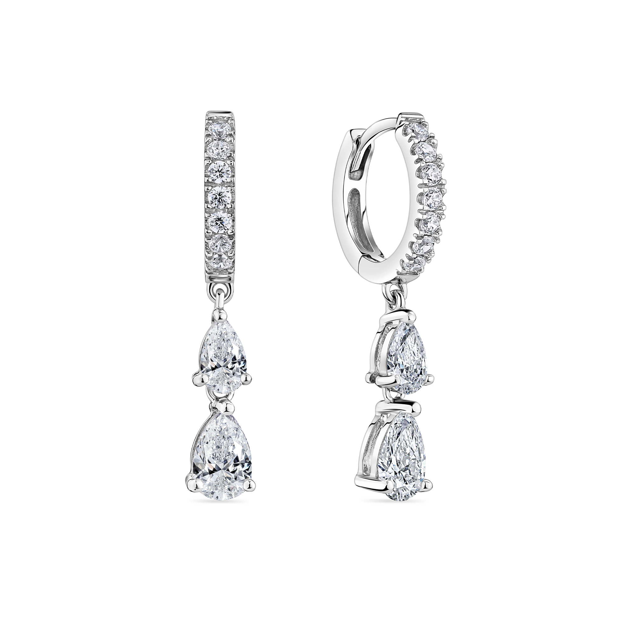 Cubic Zirconia Drop Huggies in Sterling Silver