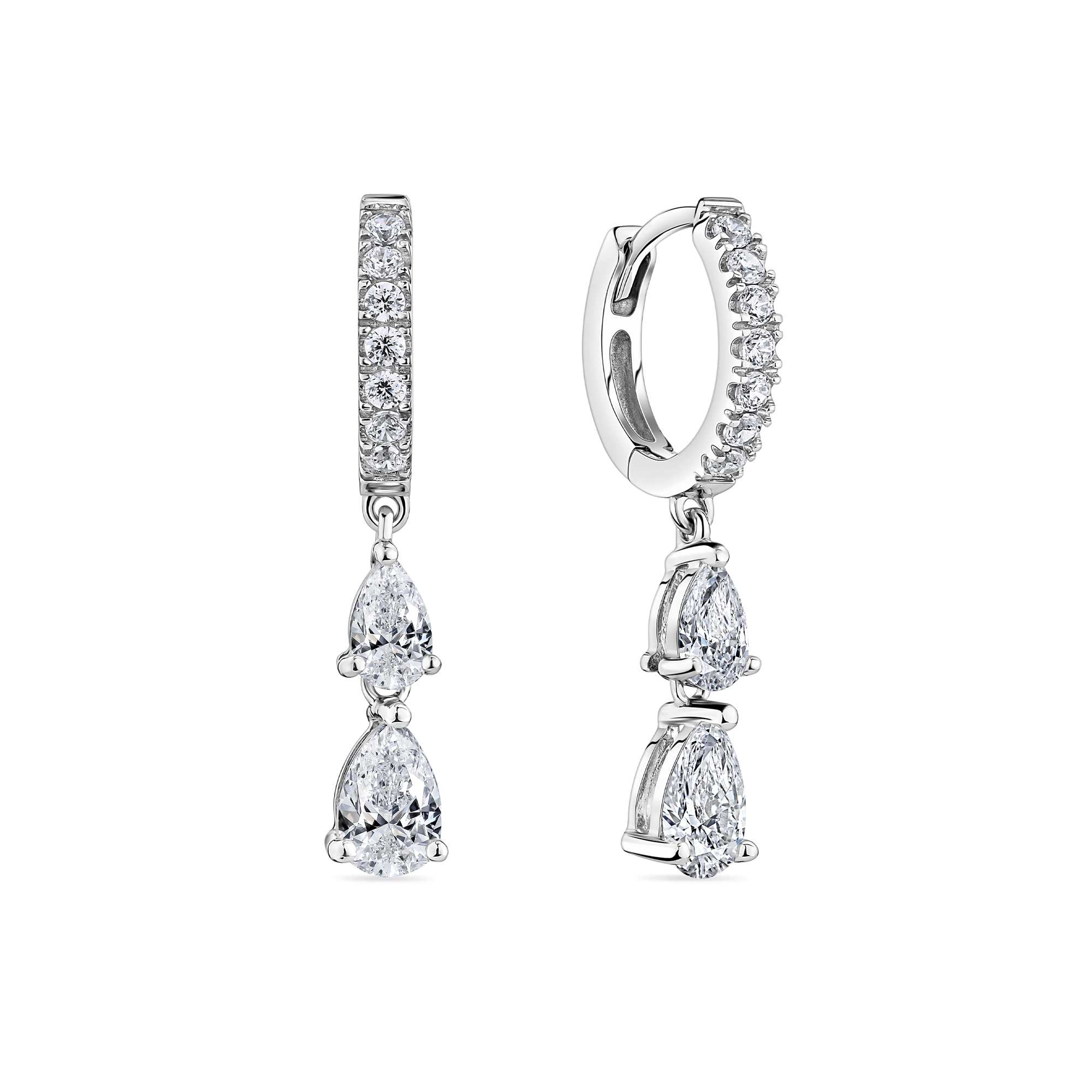 Cubic Zirconia Drop Huggies in Sterling Silver