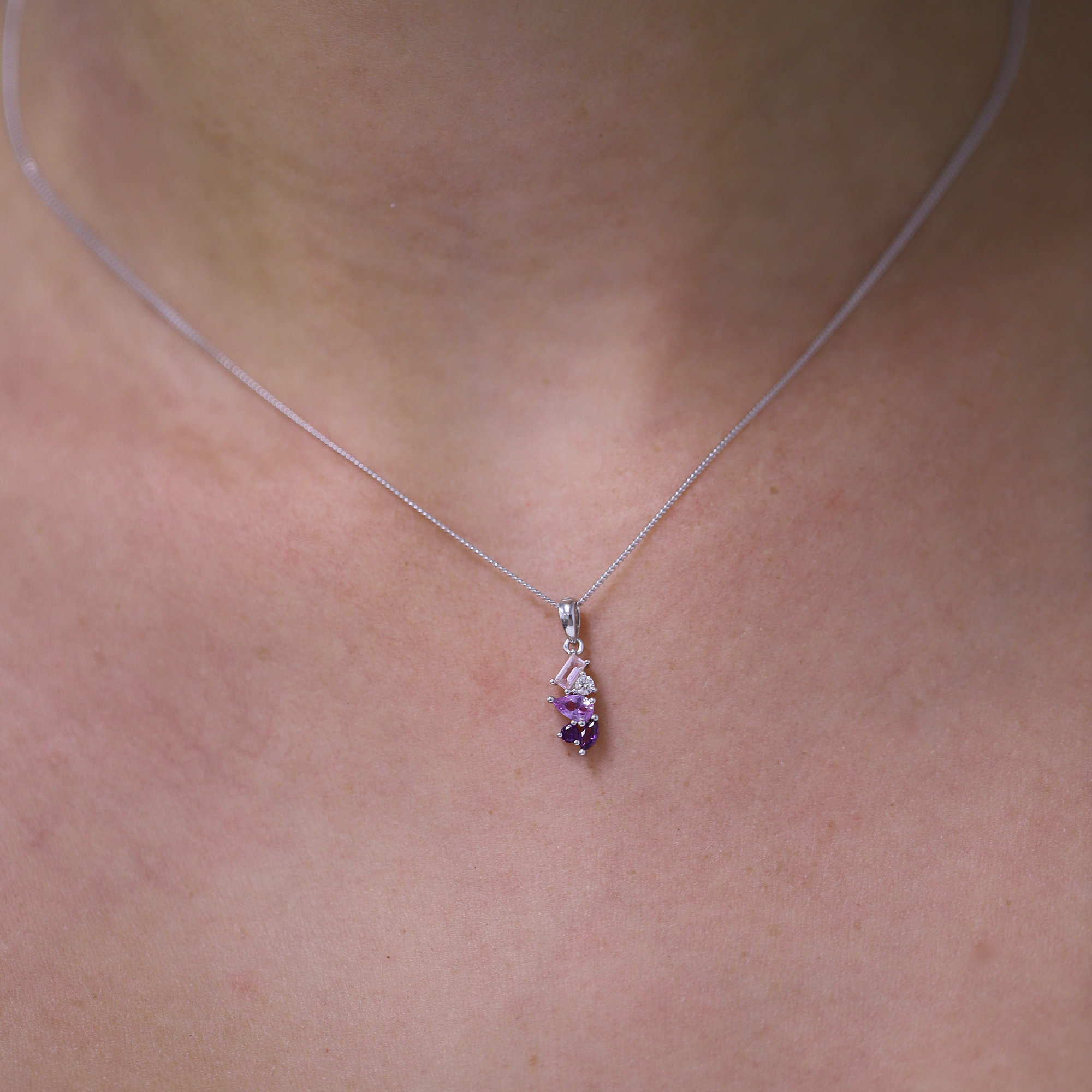 Purple & Pink Cubic Zirconia Scattered Pendant in Sterling Silver