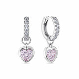 Pink Cubic Zirconia Heart Drop Earrings in Sterling Silver