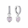 Pink Cubic Zirconia Heart Drop Earrings in Sterling Silver
