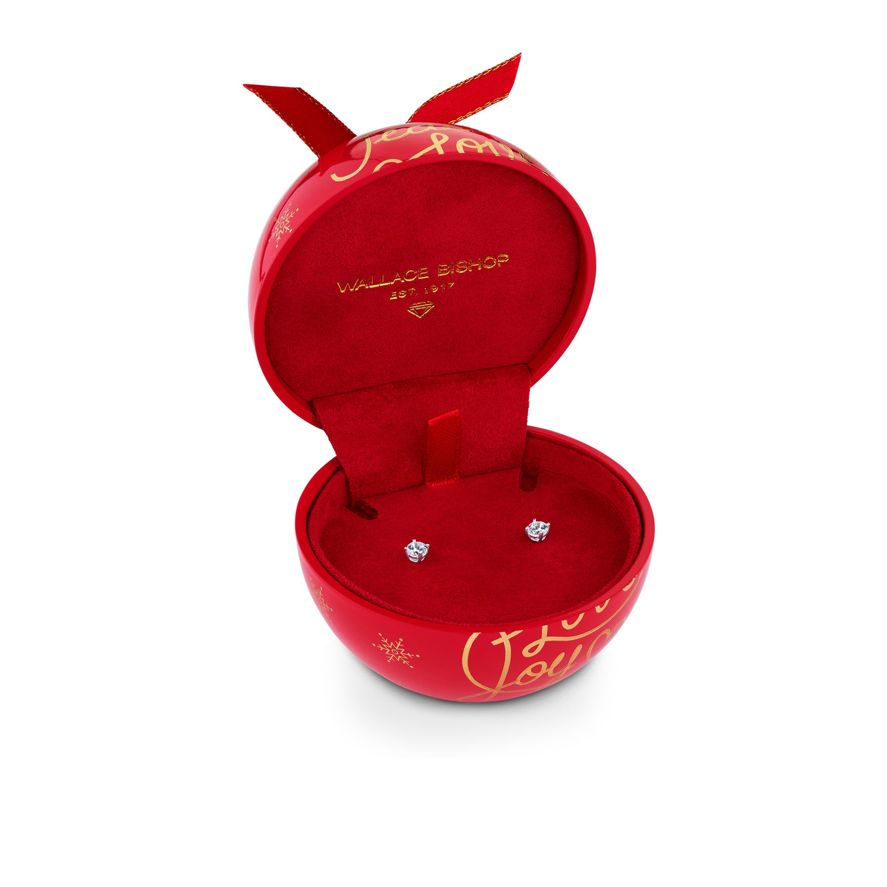 Cubic Zirconia Stud Earrings in Sterling Silver in Red Bauble