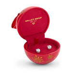 Freshwater Pearl & Cubic Zirconia Stud Earrings in Sterling Silver in Red Bauble