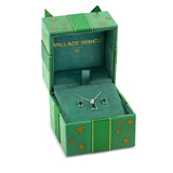 Front-on view of the Wallace Bishop Cubic Zirconia Earrings & Pendant Bauble Gift Set in Sterling Silver, reference 41GIFT263, shown in a green gift box with gold star details. The two-piece set includes a 12mm pendant and a pair of 5.65mm earrings, each with a green emerald-cut cubic zirconia.