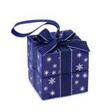 Front-on view of the Wallace Bishop Cubic Zirconia Star Earrings & Pendant Bauble Gift Set in Sterling Silver, reference 41GIFT264, shown in its closed gift bauble tied with a ribbon. The snowflake-patterned gift box holds a star pendant and a pair of star earrings, ready to give.