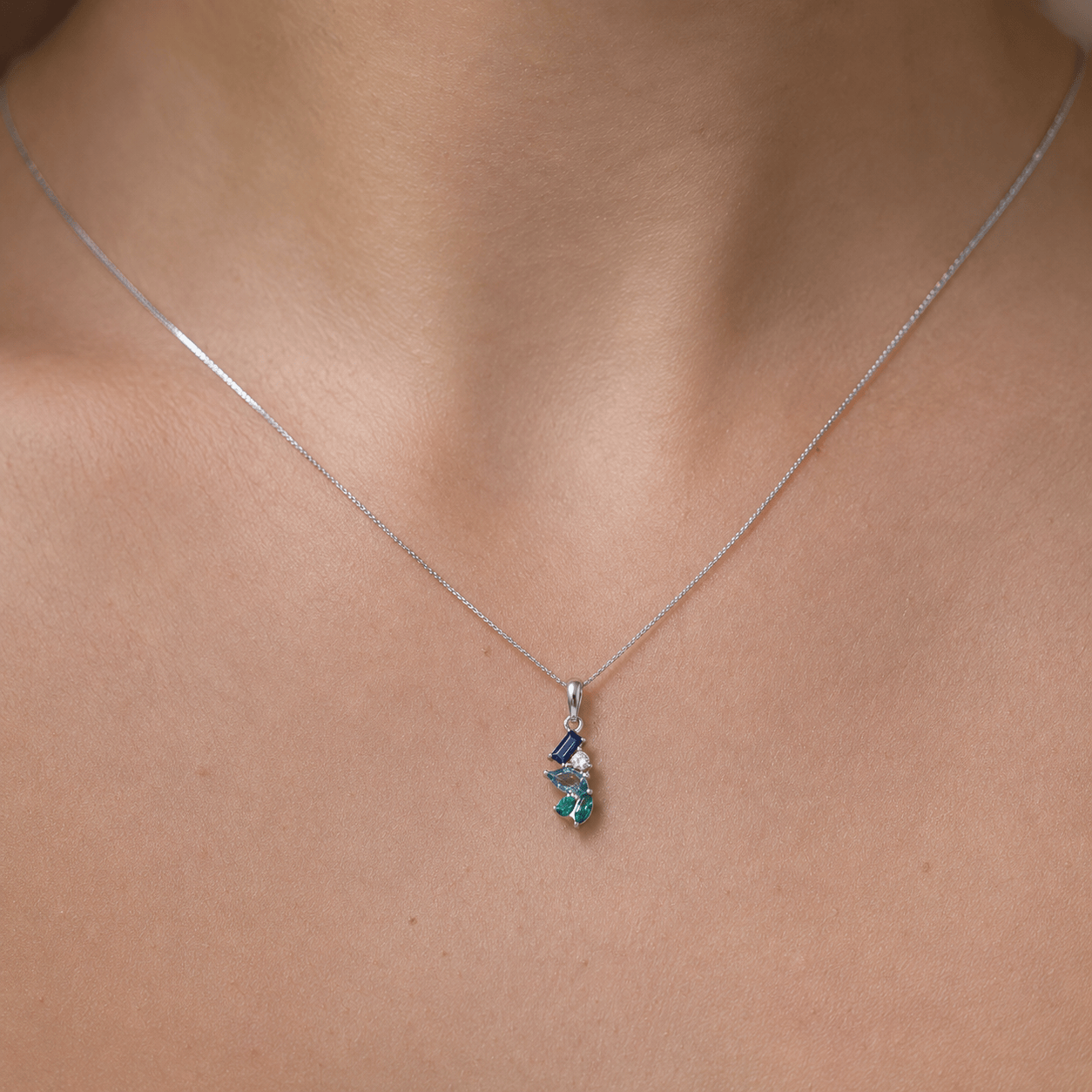 Cubic Zirconia Scattered Pendant in Sterling Silver Rhodium Plate