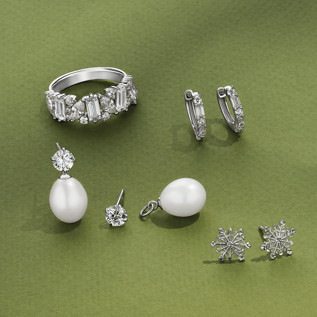 Freshwater Pearl and Cubic Zirconia Earrings in Sterling Silver