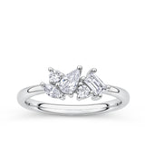 Front-on view of the Wallace Bishop Cubic Zirconia Scatter Ring in Sterling Silver, reference 41RCZD02O. The ring features a claw-set cluster of cubic zirconias, mixing baguette, marquise, pear and round cuts for an asymmetric, scattered sparkle.