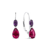 Purple & Red Cubic Zirconia Drop Earrings in Sterling Silver