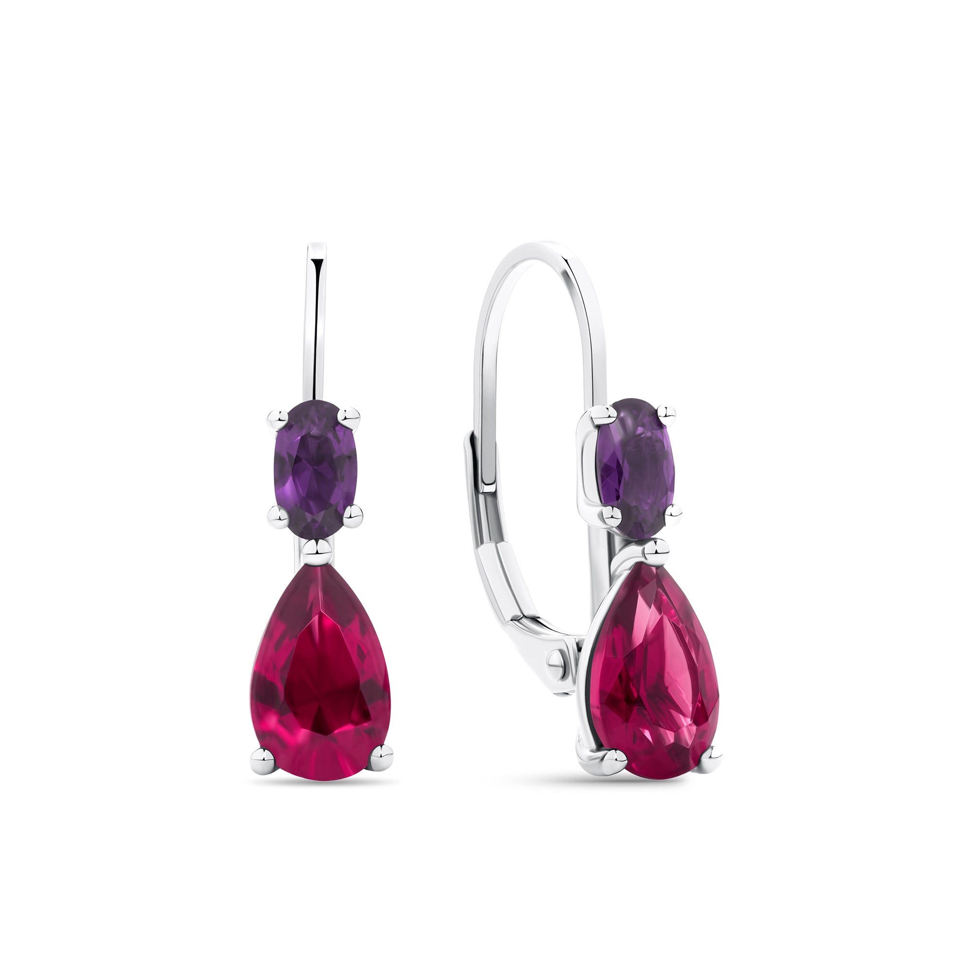 Purple & Red Cubic Zirconia Drop Earrings in Sterling Silver