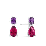 Purple & Red Cubic Zirconia Stud Earrings in Sterling Silver