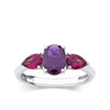 Purple & Red Cubic Zirconia Trilogy Ring in Sterling Silver