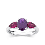 Purple & Red Cubic Zirconia Trilogy Ring in Sterling Silver