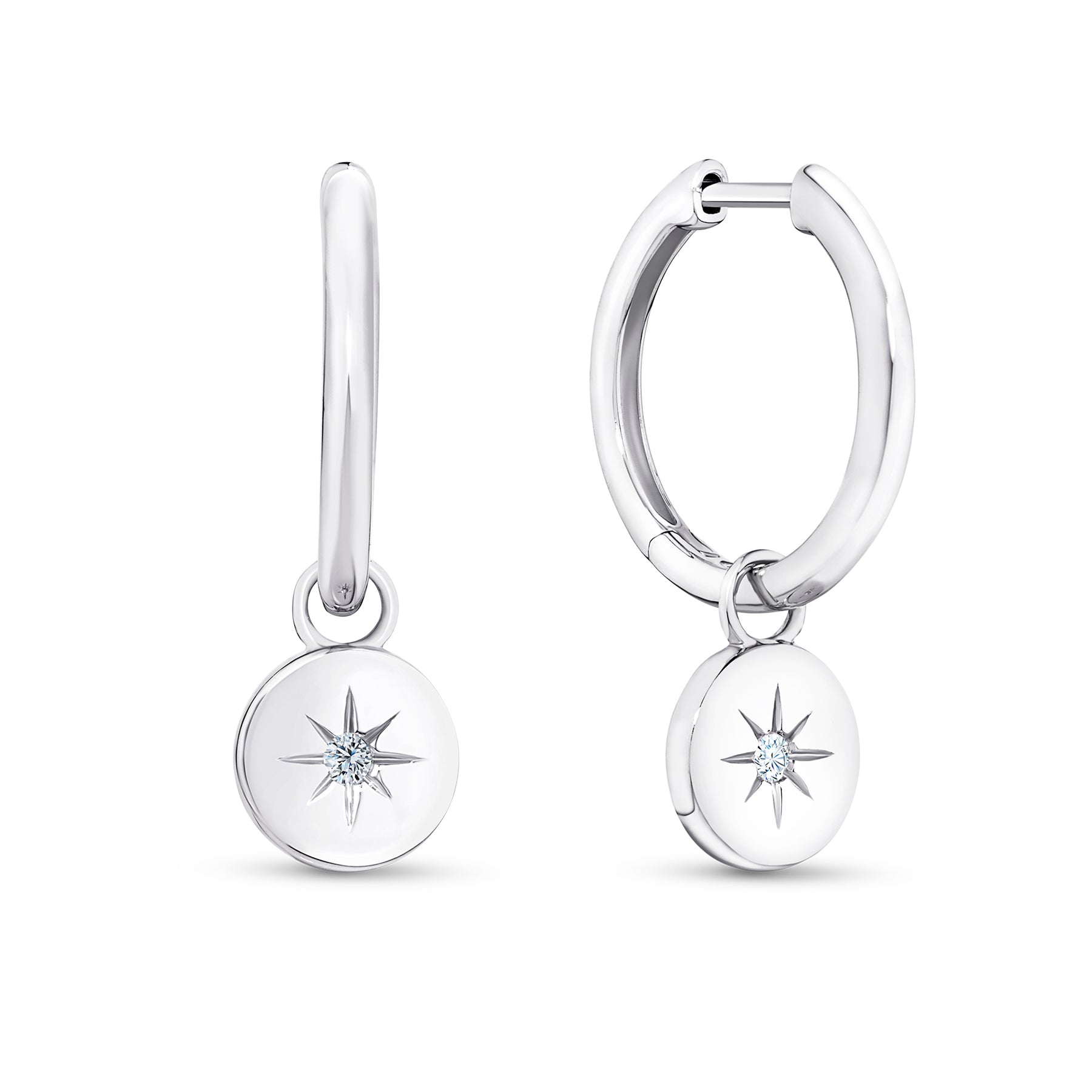 Star Cubic Zirconia Huggie Earrings in Sterling Silver