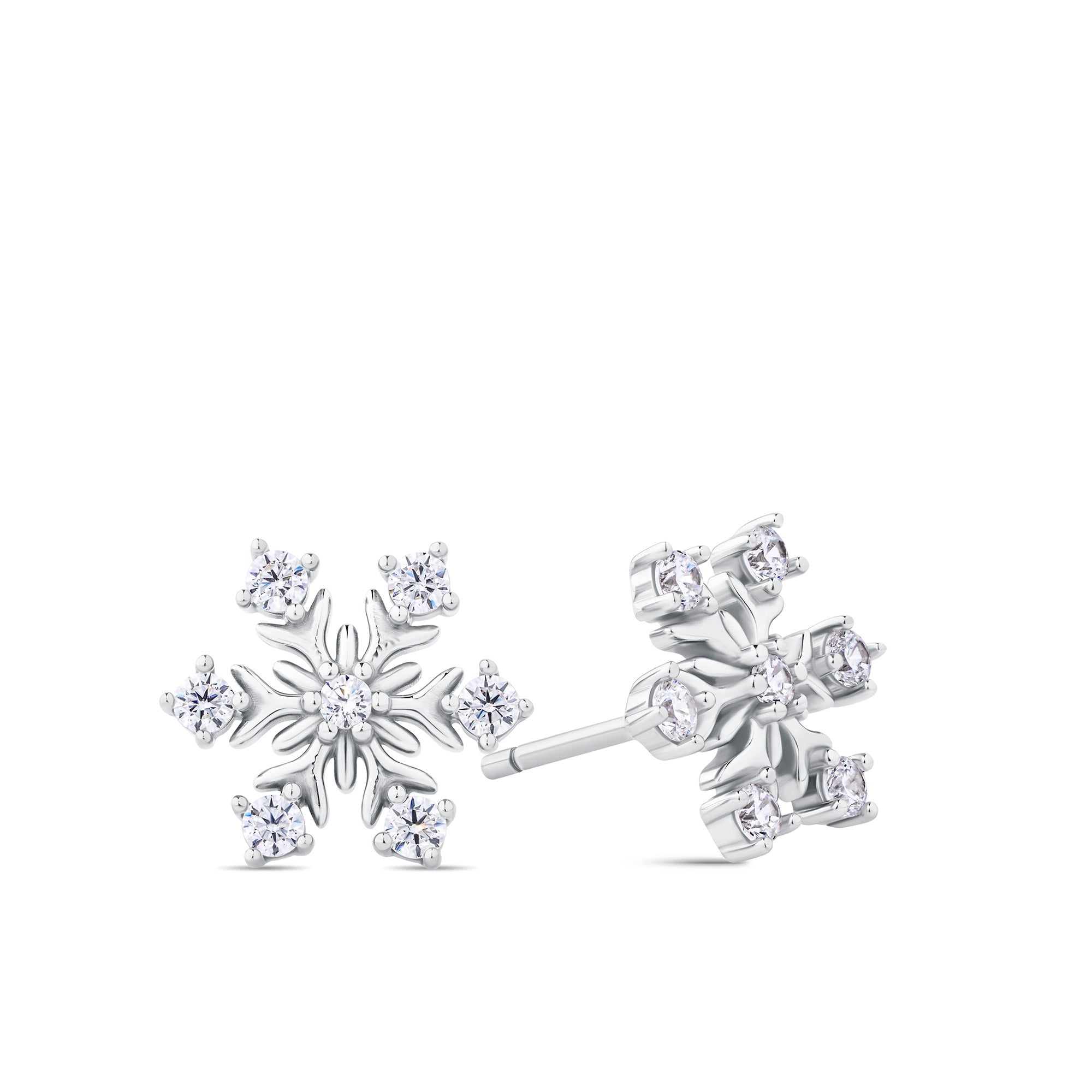 Cubic Zirconia Snowflake Stud Earrings in Sterling Silver
