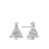 Cubic Zirconia Christmas Tree Stud Earrings in Sterling Silver