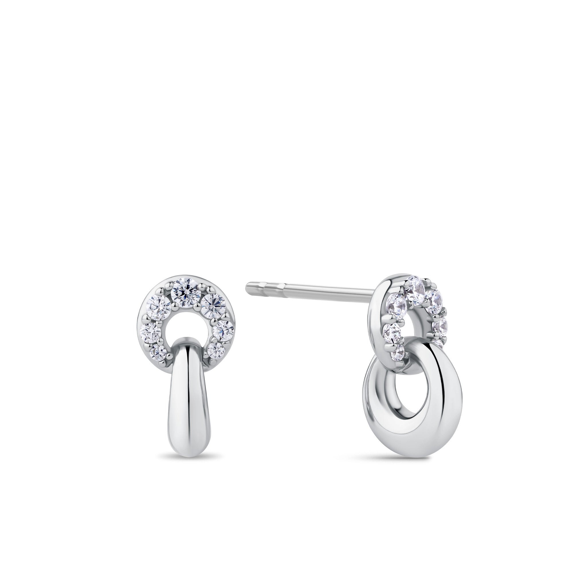 Cubic Zirconia Interlocking Circle Drop Earrings in Sterling Silver