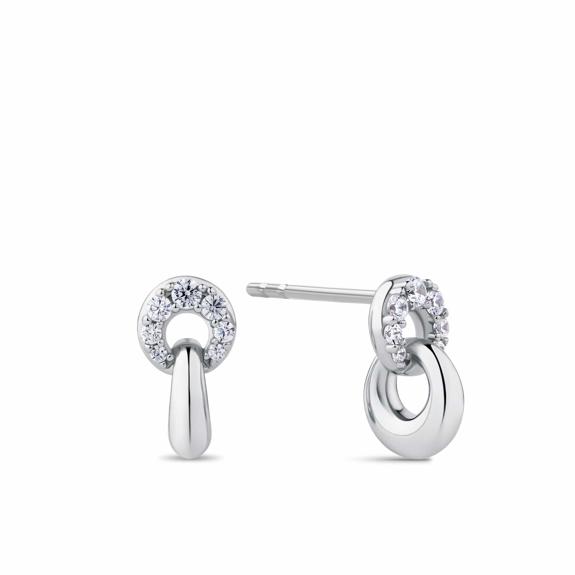 Cubic Zirconia Interlocking Circle Drop Earrings in Sterling Silver