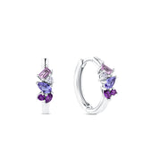 Purple & Pink Cubic Zirconia Scattered Huggie Earrings in Sterling Silver