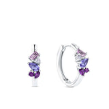 Purple & Pink Cubic Zirconia Scattered Huggie Earrings in Sterling Silver