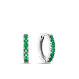Green Cubic Zirconia Huggie Hoop Earrings in Sterling Silver